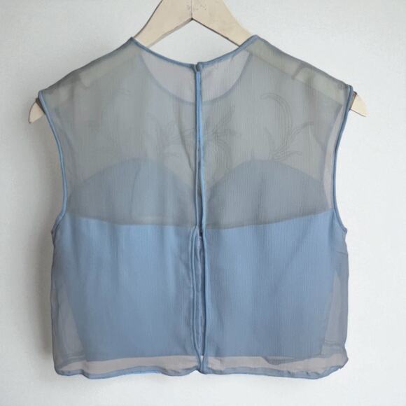 Vintage 1950s Formal Top Silk Embroidered Beading Baby Powder Blue Medium - Picture 2 of 4